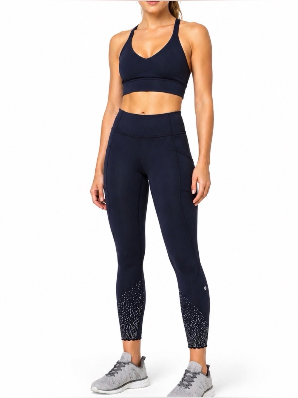 Lululemon Tight Stuff Leggings Navy Blue Reflective Crop Size 6